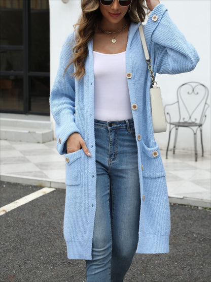 V-Neck LooseWomen's Hooded Button Down Cardigan 2025 Fall Long Sleeve Knit Sweater, Casual Chunky Open Front Oversized Outerwear - Seldom Seen Styles