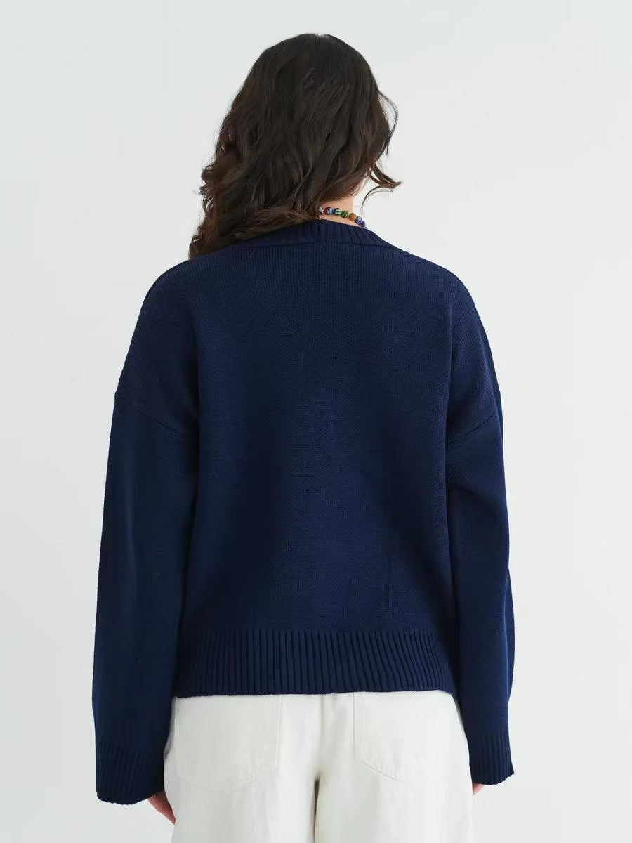 V-Neck Pocket Women's Long Sleeve Knit Sweater Open Front Cardigan Button Loose Outerwear - Seldom Seen Styles