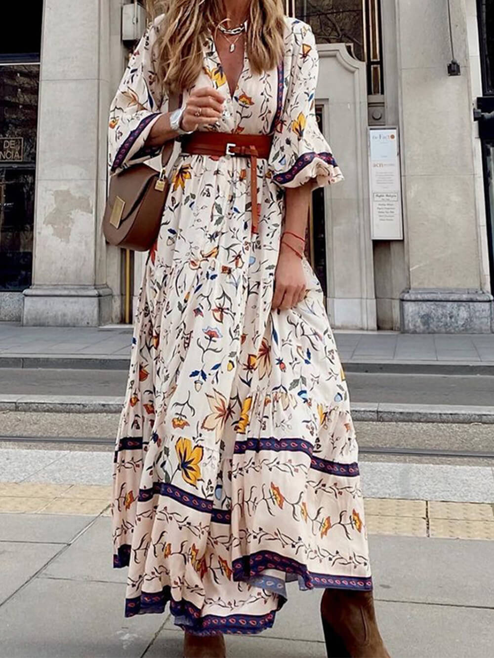 V-Neck Printed Loose Maxi Dress - Seldom Seen Styles