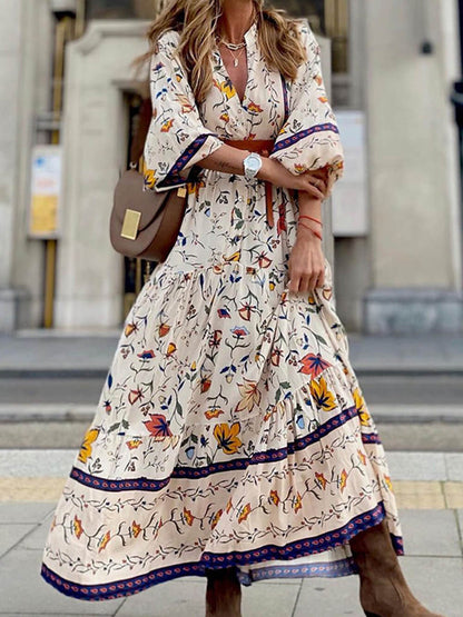 V-Neck Printed Loose Maxi Dress - Seldom Seen Styles