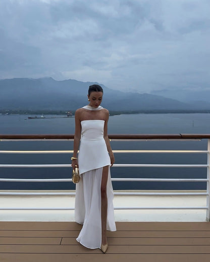 Valerie | Asymmetrical Maxi Dress White Mesh Dress - Seldom Seen Styles