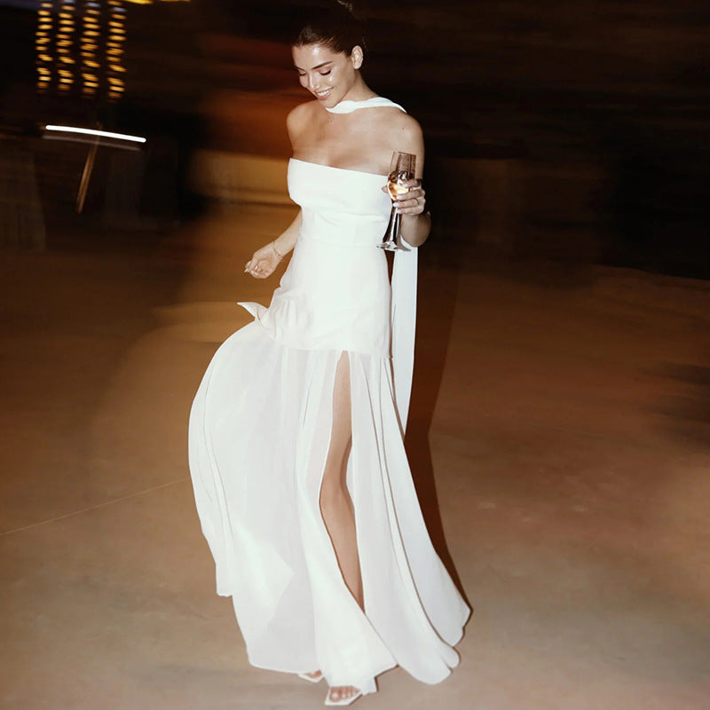 Valerie | Asymmetrical Maxi Dress White Mesh Dress - Seldom Seen Styles