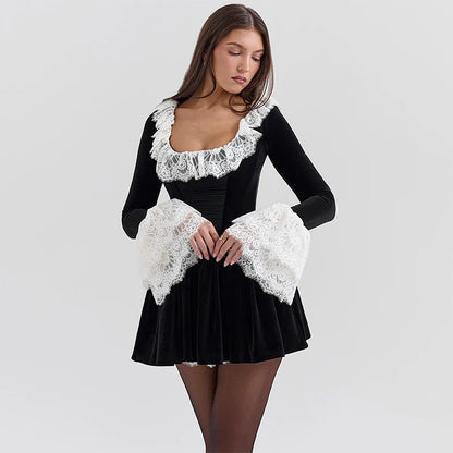 Velvet Lace Patchwork Wrap Mini Dress - Seldom Seen Styles