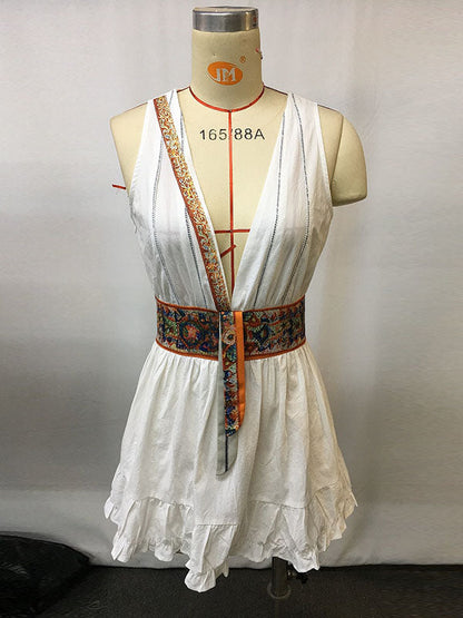 Vintage Floral Patchwork Sleeveless Ruffled Mini Dresses - Seldom Seen Styles