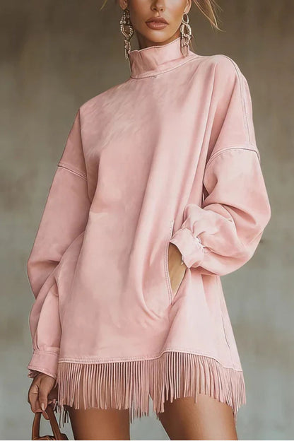 Viretta – Suede fringe detail – Turtleneck mini dress