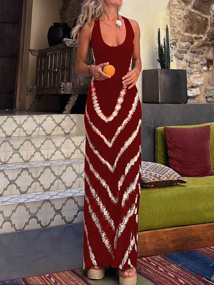Wave Print Tie Back Stretch Maxi Dress - Seldom Seen Styles