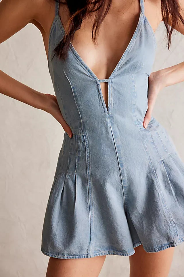 Louise Denim Romper - Seldom Seen Styles
