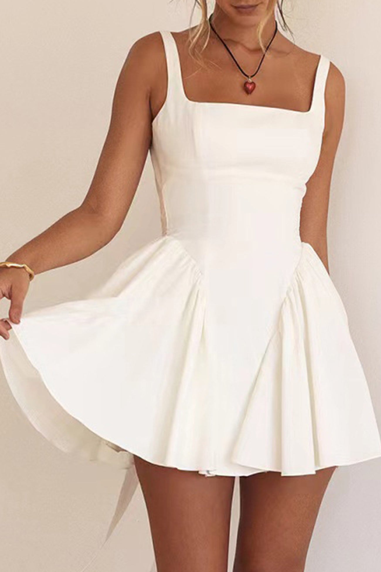 White Backless Tie-back Ruched Dress - Seldom Seen Styles