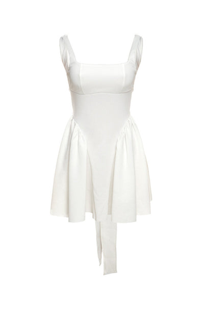 White Backless Tie-back Ruched Dress - Seldom Seen Styles