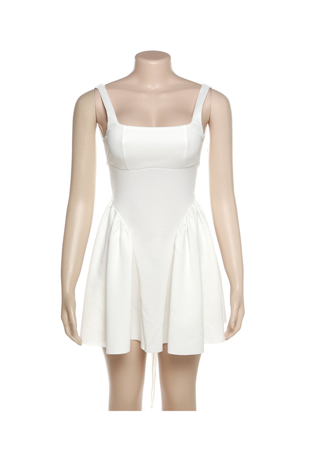 White Backless Tie-back Ruched Dress - Seldom Seen Styles