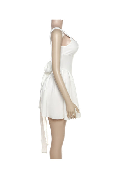 White Backless Tie-back Ruched Dress - Seldom Seen Styles