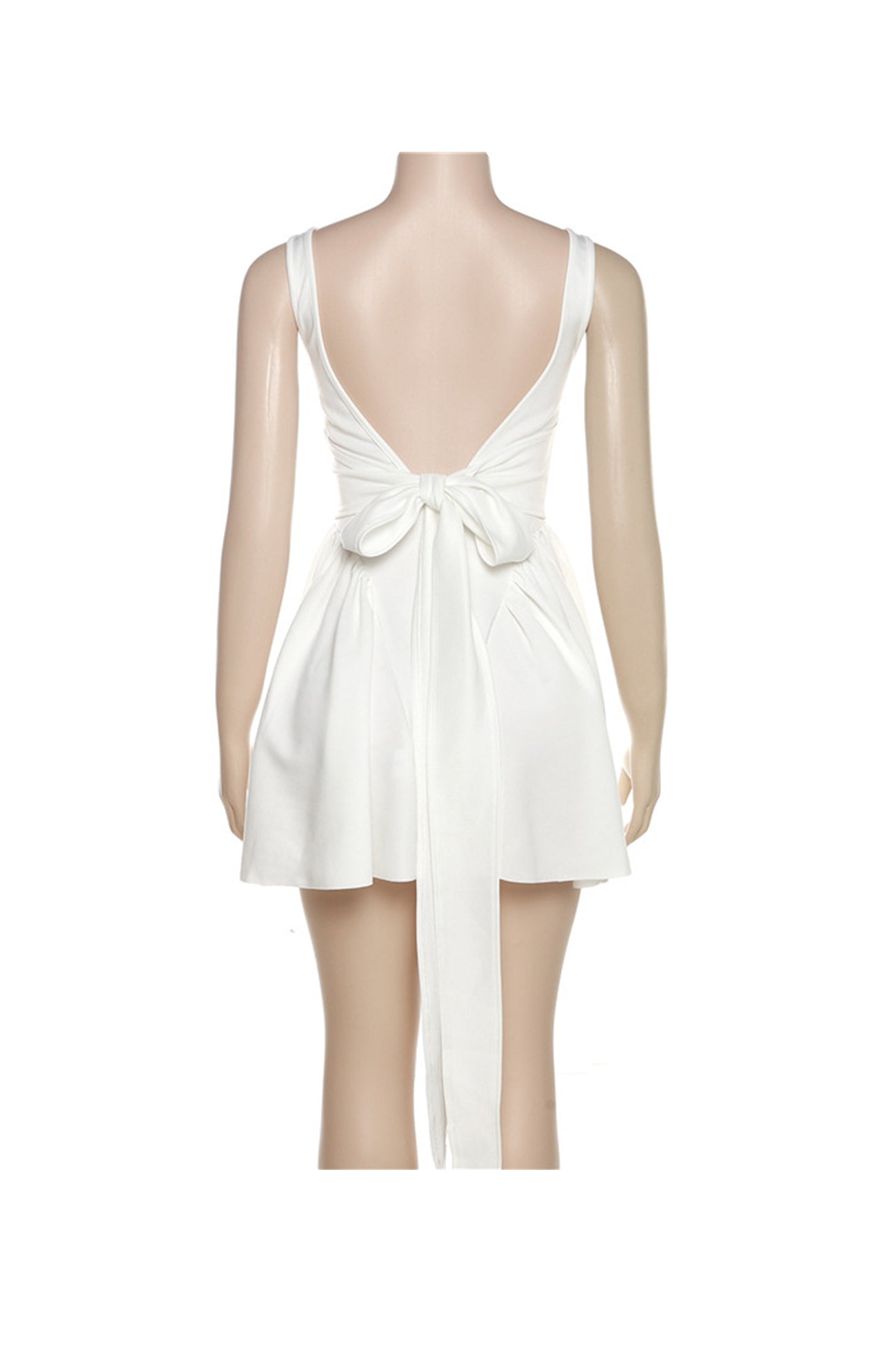 White Backless Tie-back Ruched Dress - Seldom Seen Styles