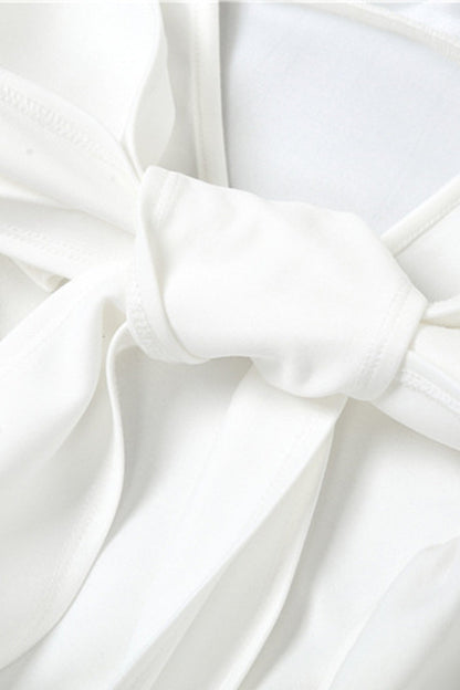 White Backless Tie-back Ruched Dress - Seldom Seen Styles