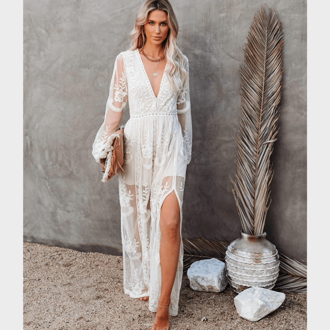 White Boho Lace Maxi Dress - Seldom Seen Styles