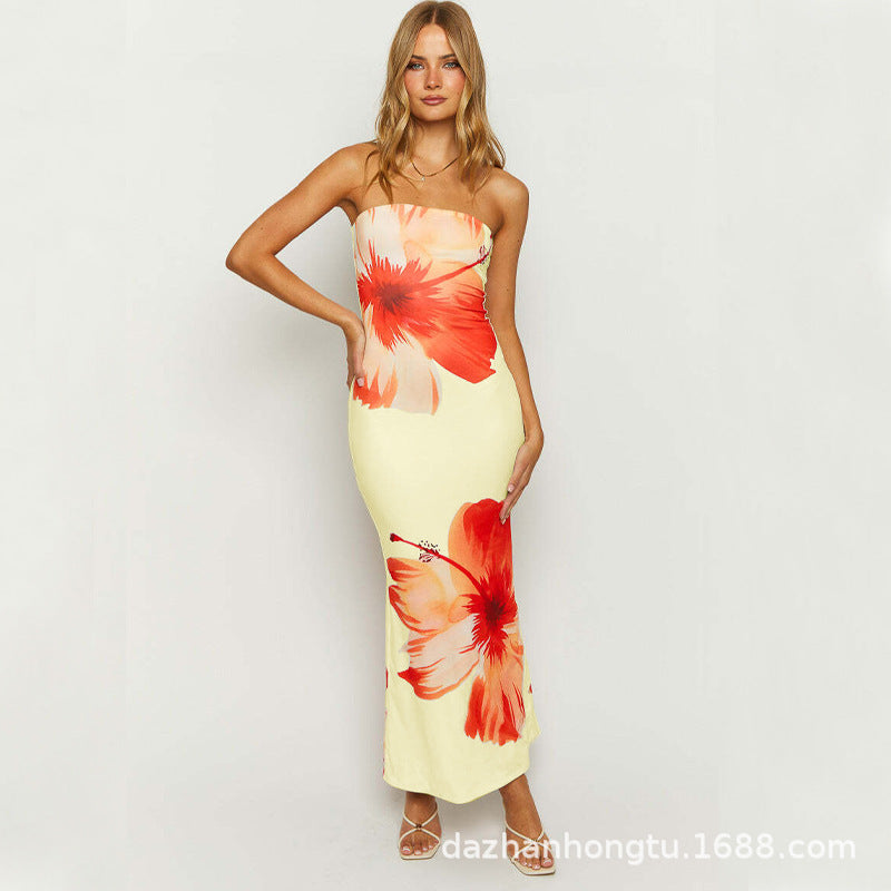 White Floral Print Maxi Dress Flower Print Tube Top Long Dress - Seldom Seen Styles