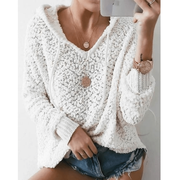 White Knit Hooded Sweater - Seldom Seen Styles