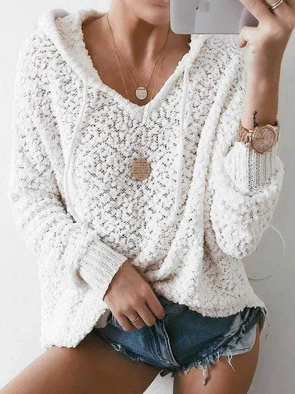 White Knit Hooded Sweater - Seldom Seen Styles