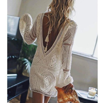 White Lace Sexy Backless Mini Dress - Seldom Seen Styles