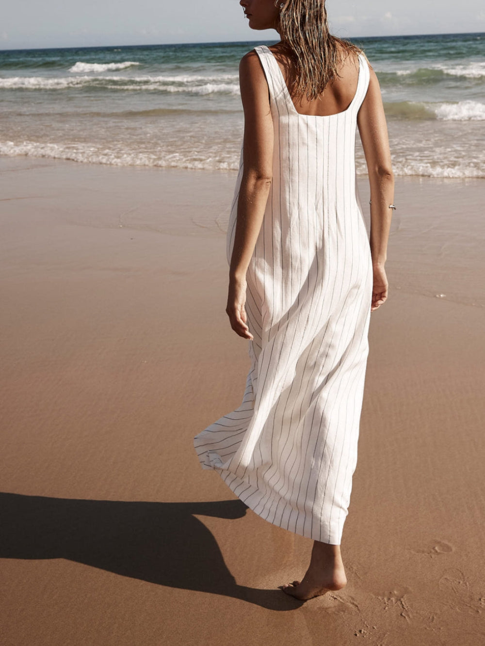 White With Charcoal Pinstripe Maxi Dress - Seldom Seen Styles