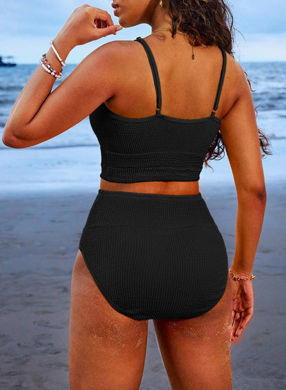 Women 2 Piece Bikini Set High Waisted Color Block Swimsuit 2025 Summer Beach Scrunch Ribbed Bathing Suit - Seldom Seen Styles
