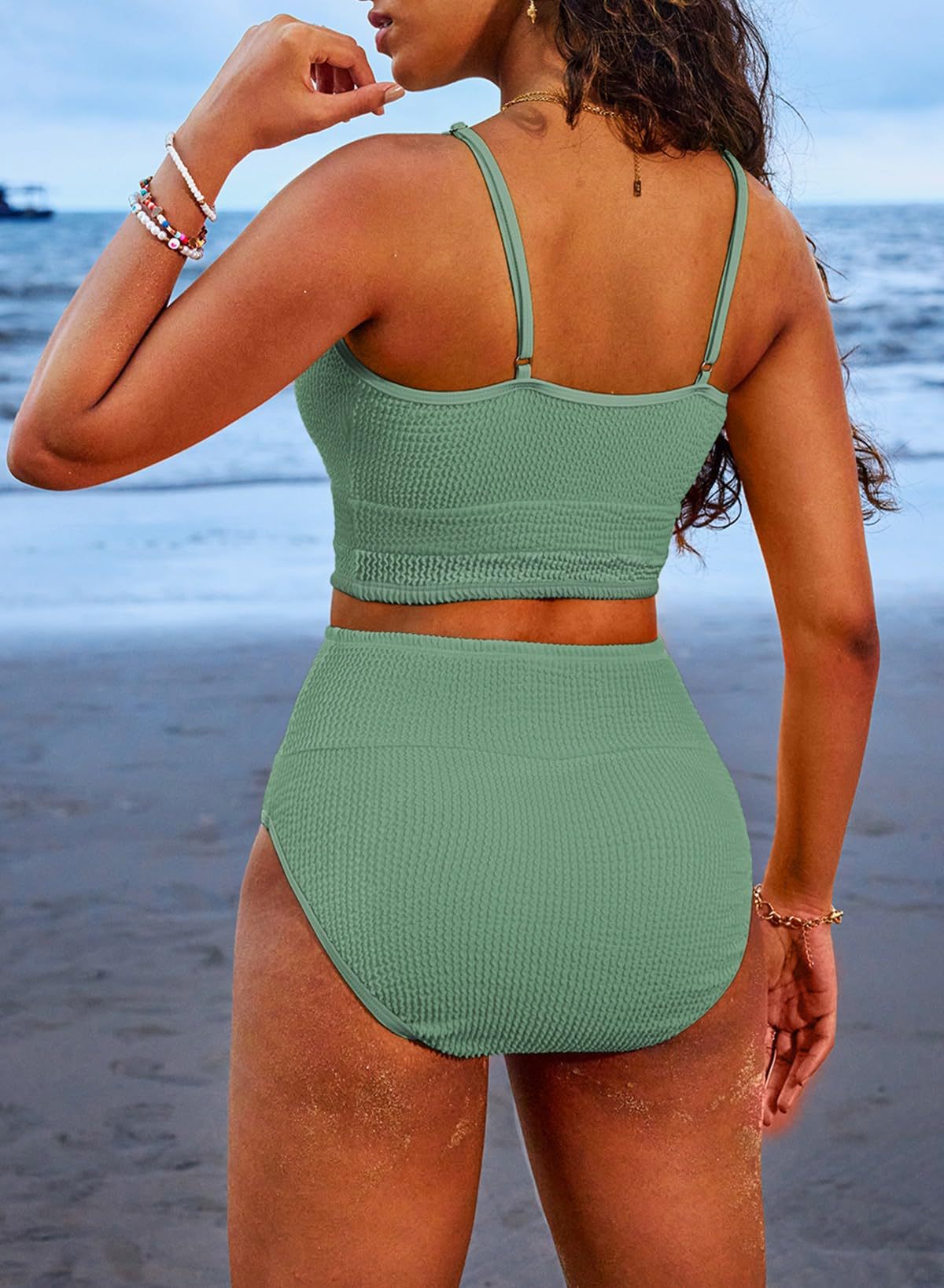 Women 2 Piece Bikini Set High Waisted Color Block Swimsuit 2025 Summer Beach Scrunch Ribbed Bathing Suit - Seldom Seen Styles