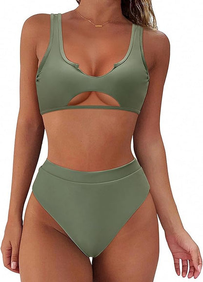 Women Cutout Bikini Sets Push Up High Waisted Swimsuits 2 Piece - Seldom Seen Styles