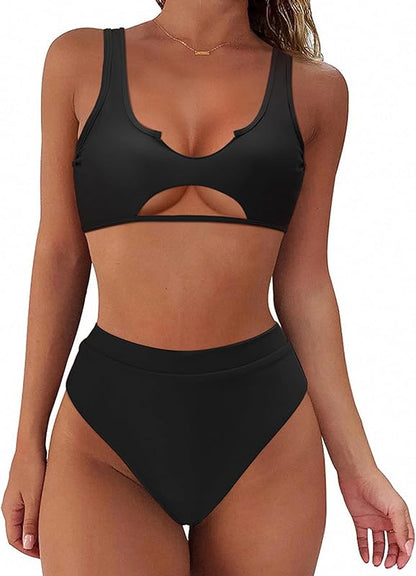 Women Cutout Bikini Sets Push Up High Waisted Swimsuits 2 Piece - Seldom Seen Styles