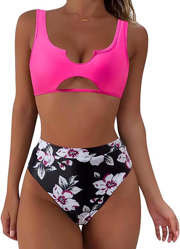 Women Cutout Bikini Sets Push Up High Waisted Swimsuits 2 Piece - Seldom Seen Styles