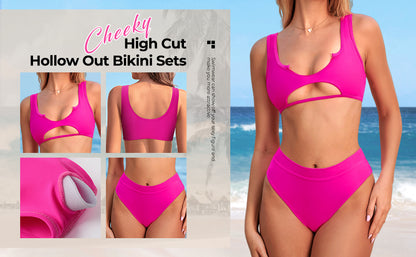 Women Cutout Bikini Sets Push Up High Waisted Swimsuits 2 Piece - Seldom Seen Styles