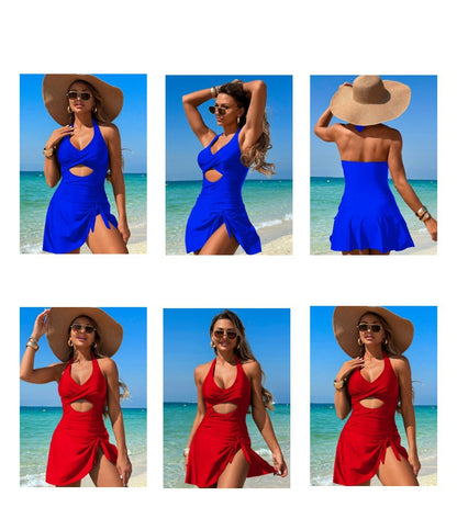 Women Cutout One Piece Swimsuits Criss Cross Back Swim Dress Tummy Control Bathing Suit with Skirt Swimdress - Seldom Seen Styles