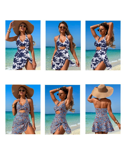 Women Cutout One Piece Swimsuits Criss Cross Back Swim Dress Tummy Control Bathing Suit with Skirt Swimdress - Seldom Seen Styles