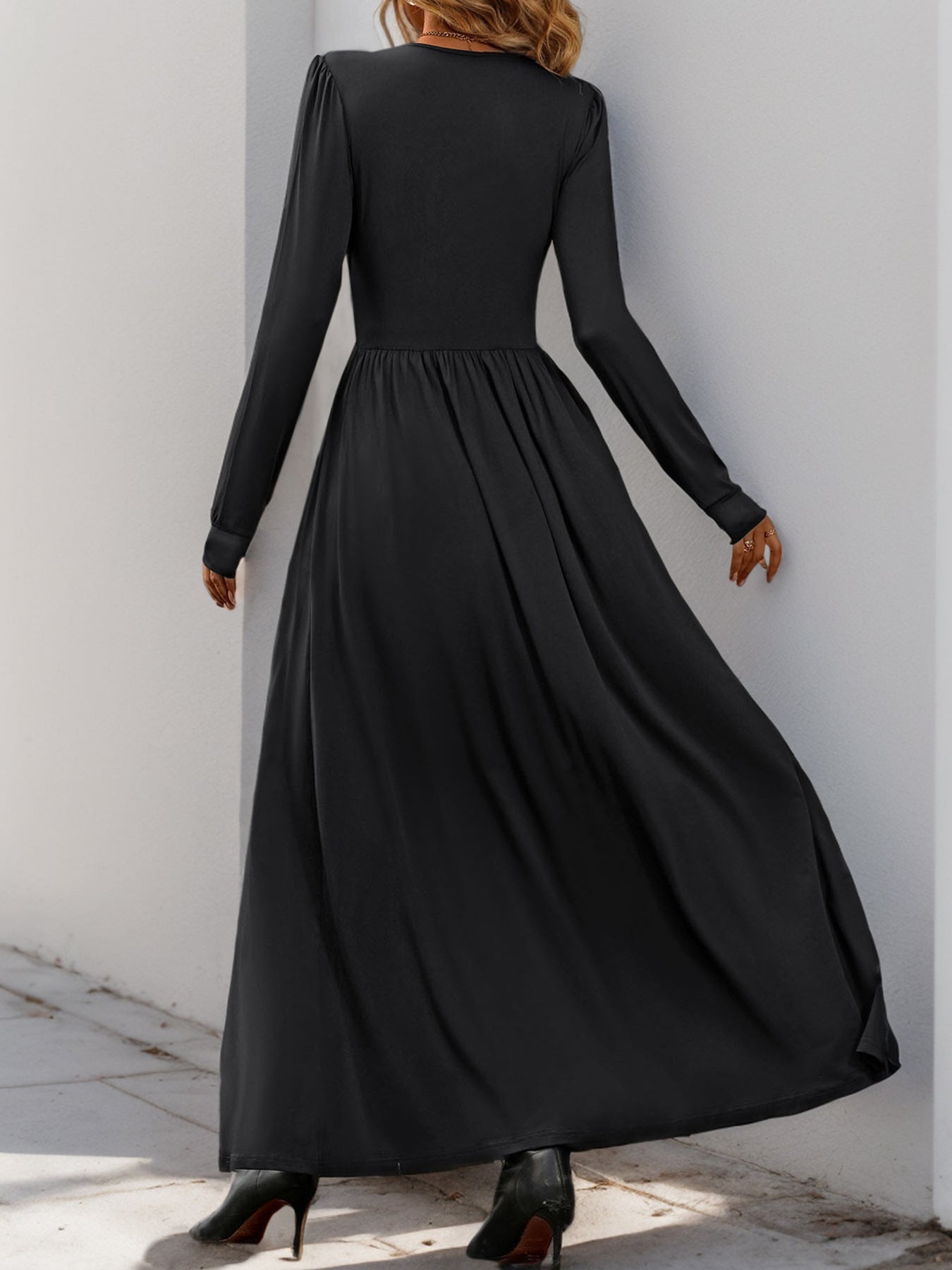Women Deep V Neck Long Sleeve Slit 2025 Fall Elegant Formal Wedding Guest Cocktail Evening Date Prom Maxi Long Dress - Seldom Seen Styles