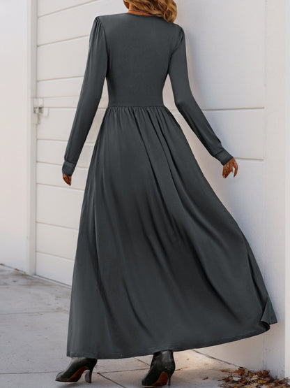 Women Deep V Neck Long Sleeve Slit 2025 Fall Elegant Formal Wedding Guest Cocktail Evening Date Prom Maxi Long Dress - Seldom Seen Styles