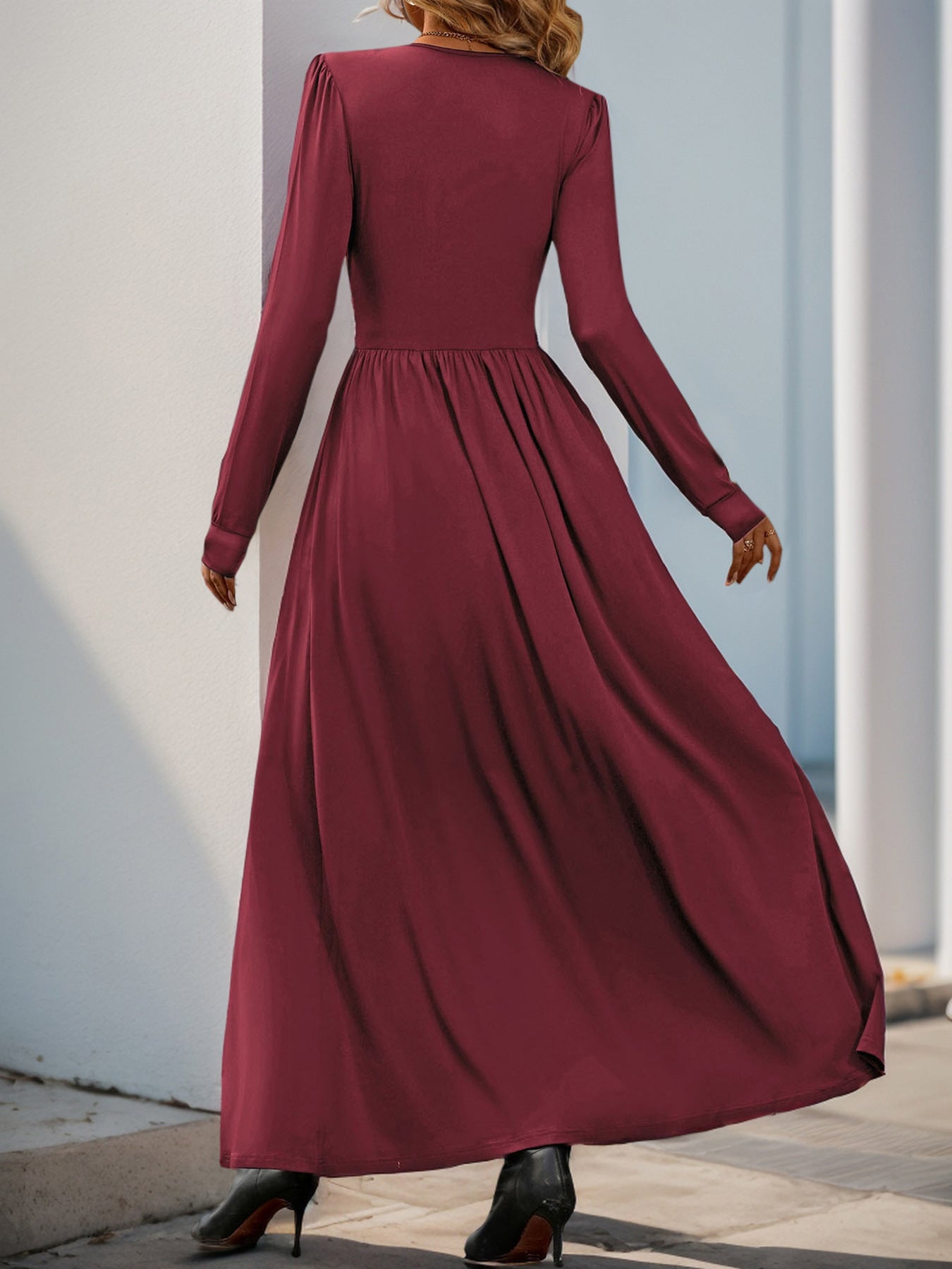 Women Deep V Neck Long Sleeve Slit 2025 Fall Elegant Formal Wedding Guest Cocktail Evening Date Prom Maxi Long Dress - Seldom Seen Styles