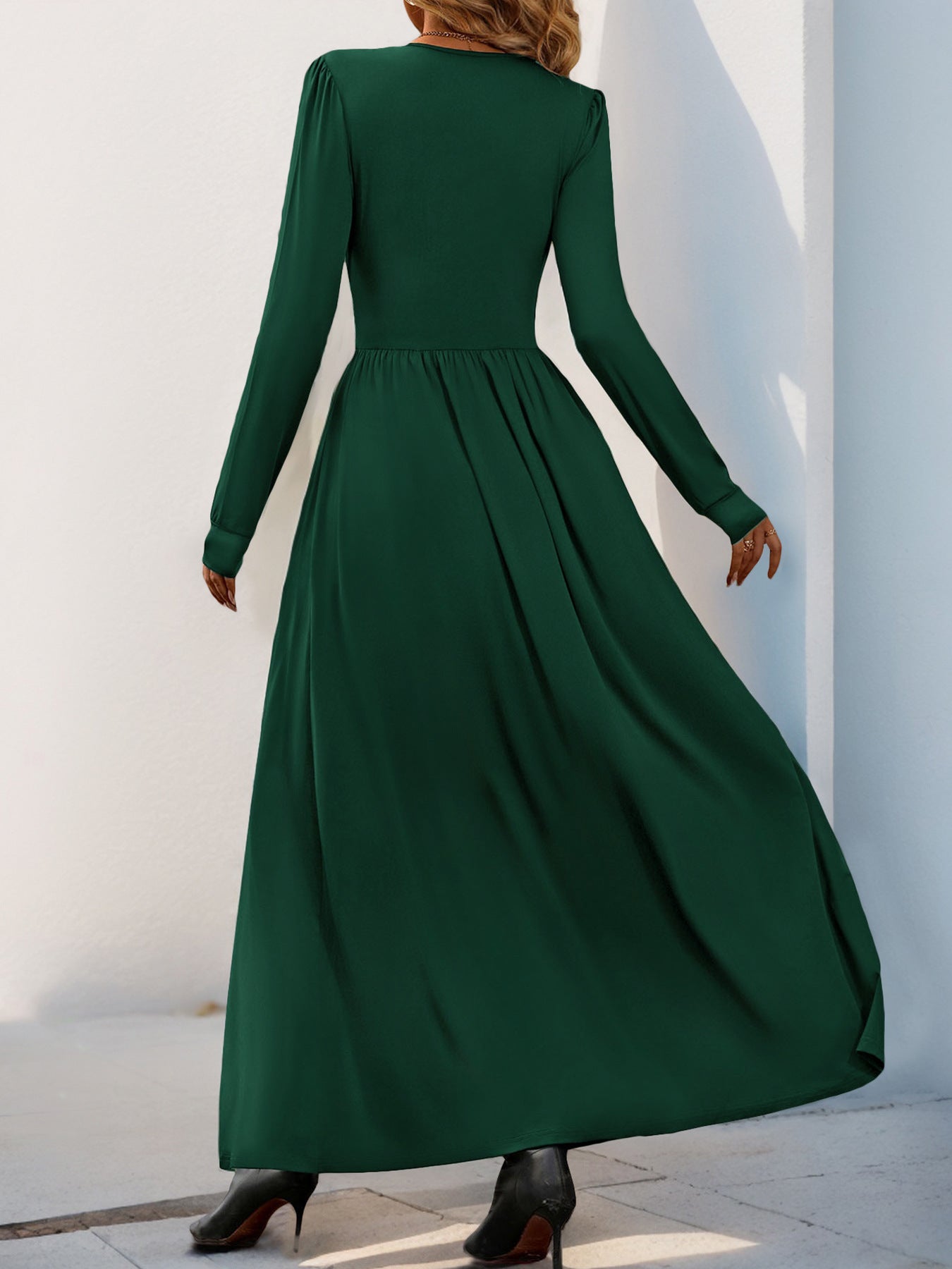 Women Deep V Neck Long Sleeve Slit 2025 Fall Elegant Formal Wedding Guest Cocktail Evening Date Prom Maxi Long Dress - Seldom Seen Styles