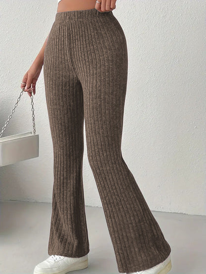 Women Flare Leggings Yoga Pants High-Waisted Casual Lounge Pants Ribbed Comfy Leggings - Seldom Seen Styles