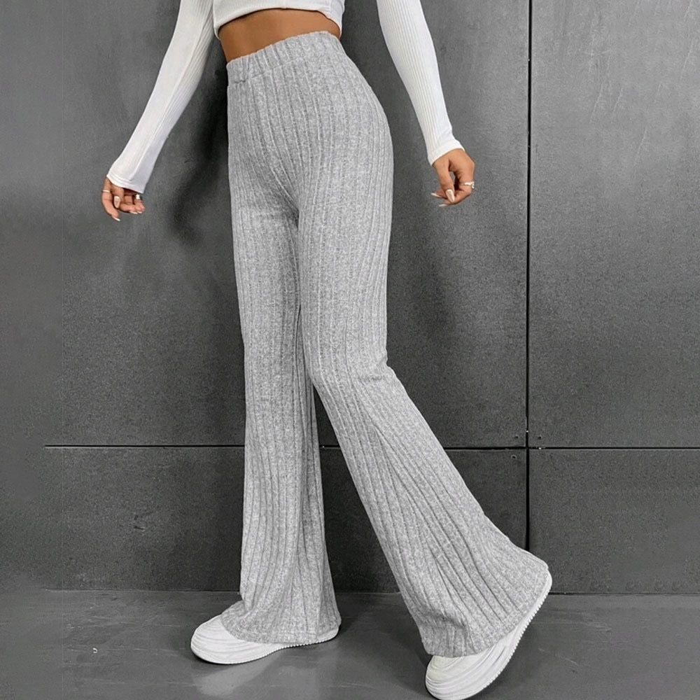 Women Flare Leggings Yoga Pants High-Waisted Casual Lounge Pants Ribbed Comfy Leggings - Seldom Seen Styles