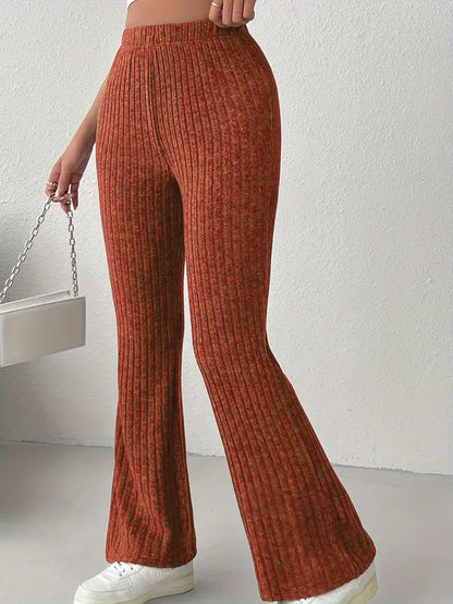 Women Flare Leggings Yoga Pants High-Waisted Casual Lounge Pants Ribbed Comfy Leggings - Seldom Seen Styles