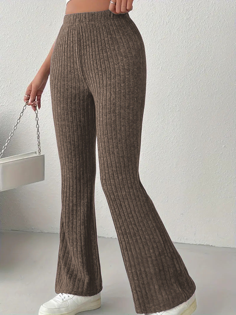 Women Flare Leggings Yoga Pants High-Waisted Casual Lounge Pants Ribbed Comfy Leggings - Seldom Seen Styles