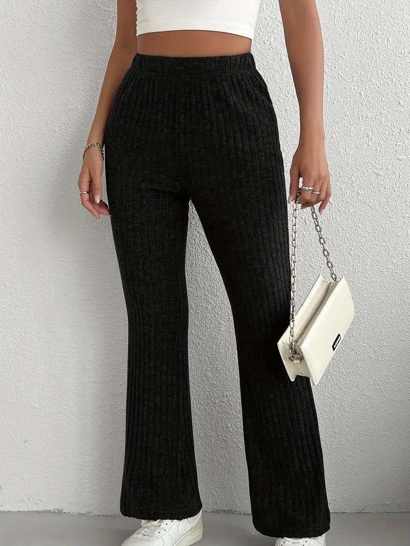 Women Flare Leggings Yoga Pants High-Waisted Casual Lounge Pants Ribbed Comfy Leggings - Seldom Seen Styles