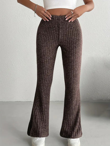 Women Flare Leggings Yoga Pants High-Waisted Casual Lounge Pants Ribbed Comfy Leggings - Seldom Seen Styles