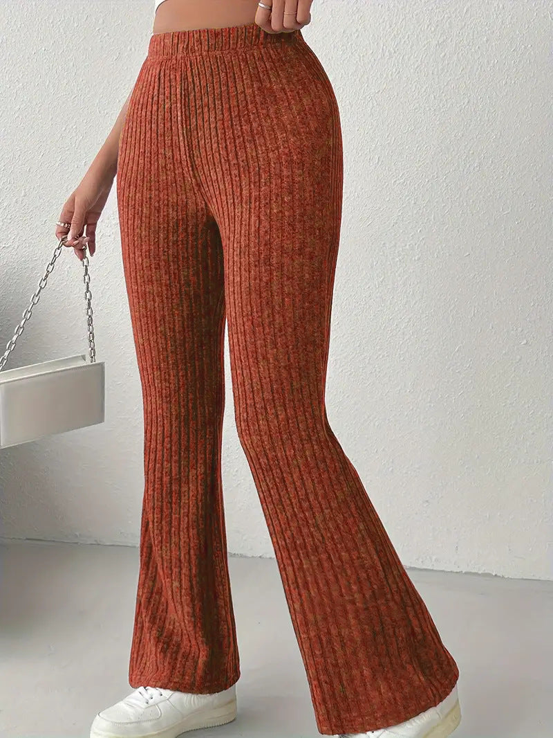 Women Flare Leggings Yoga Pants High-Waisted Casual Lounge Pants Ribbed Comfy Leggings - Seldom Seen Styles