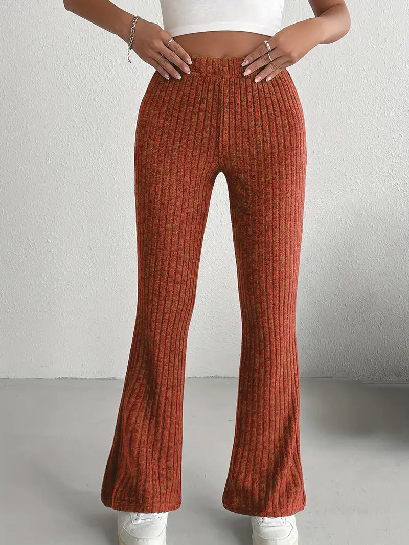 Women Flare Leggings Yoga Pants High-Waisted Casual Lounge Pants Ribbed Comfy Leggings - Seldom Seen Styles