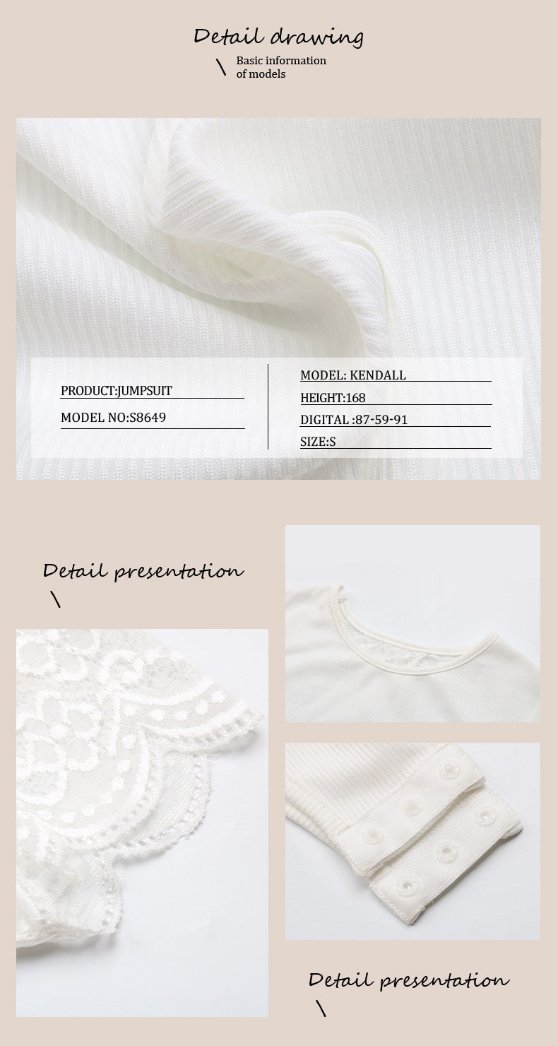 Women Floral Lace Backless Bodysuit Short Sleeve Crew Neck Lace Up Slim Ribbed Tops - Seldom Seen Styles