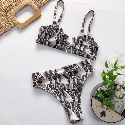 Women High Waisted Bikini Ring Sexy Snakeskin Print Black Swimwear Brazilian 2 Piece Swimsuits - Seldom Seen Styles