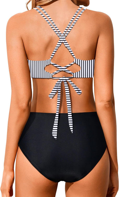 Women High Waisted Bikini Set Two Piece Swimsuits Push up Wrap Swim Suits Top Tummy Control Bathing Suit - Seldom Seen Styles