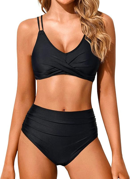 Women High Waisted Bikini Set Two Piece Swimsuits Push up Wrap Swim Suits Top Tummy Control Bathing Suit - Seldom Seen Styles
