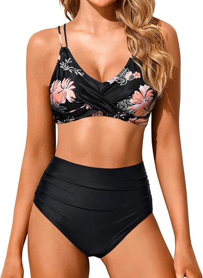Women High Waisted Bikini Set Two Piece Swimsuits Push up Wrap Swim Suits Top Tummy Control Bathing Suit - Seldom Seen Styles