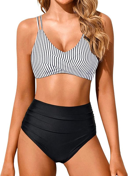 Women High Waisted Bikini Set Two Piece Swimsuits Push up Wrap Swim Suits Top Tummy Control Bathing Suit - Seldom Seen Styles