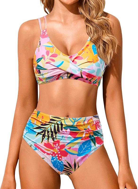 Women High Waisted Bikini Set Two Piece Swimsuits Push up Wrap Swim Suits Top Tummy Control Bathing Suit - Seldom Seen Styles